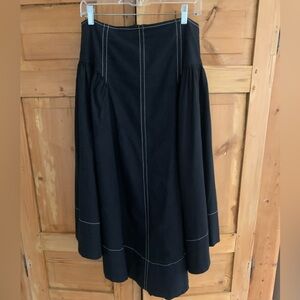 Anthropologie Curved Hem Linen MIDI Skirt